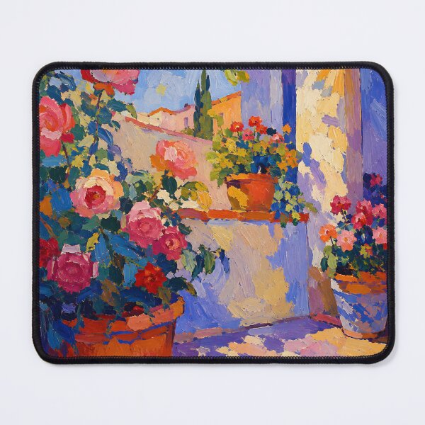 Item preview, Colorful Mediterranean Rose Garden Courtyard Impasto Painting designed and sold by GutyzDesignsES.