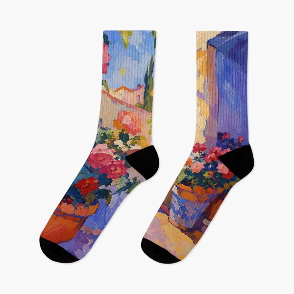 Item preview, Colorful Mediterranean Rose Garden Courtyard Impasto Painting designed and sold by GutyzDesignsES.