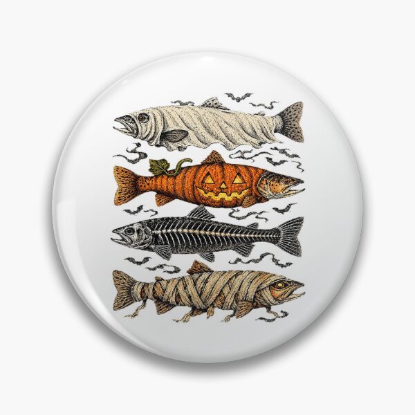 Item preview, Halloween Trout Fish Ghost Pumpkin Skeleton Mummy designed and sold by Suzu Comena.