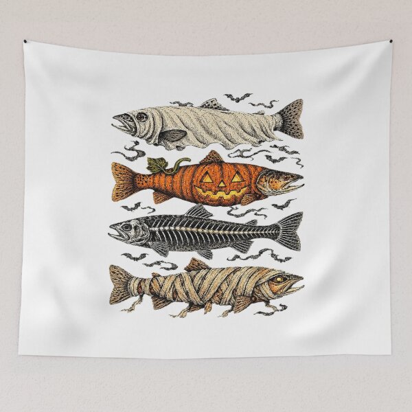Item preview, Halloween Trout Fish Ghost Pumpkin Skeleton Mummy designed and sold by Suzu Comena.