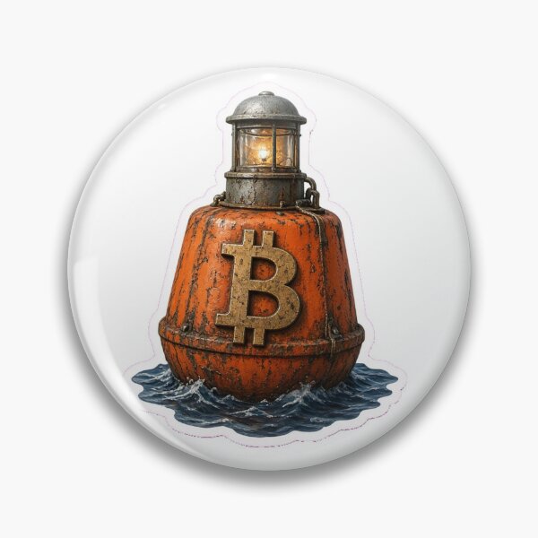 Item preview, Bitcoin Buoy in Waves Sticker — BTC Floating on Rising Sea designed and sold by Crypto-Joe.