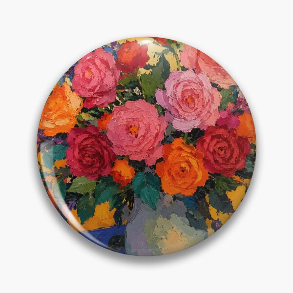 Item preview, Vibrant Rose Bouquet in Vase Colorful Impasto Floral Painting designed and sold by Amalia Gutyz.