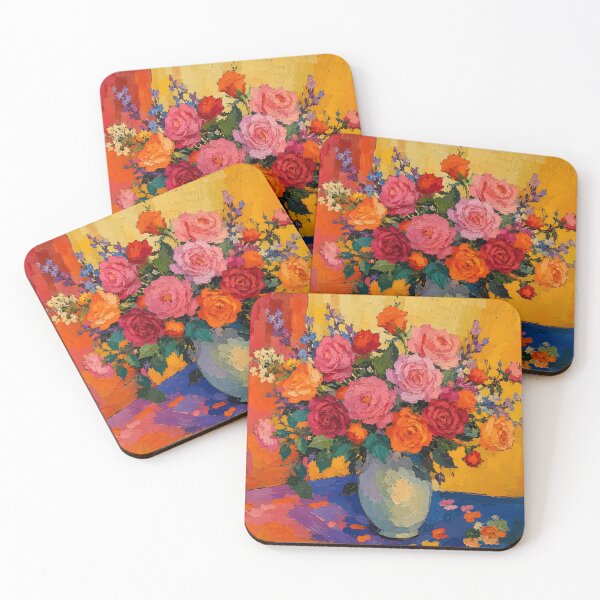 Item preview, Vibrant Rose Bouquet in Vase Colorful Impasto Floral Painting designed and sold by GutyzDesignsES.