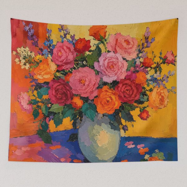 Item preview, Vibrant Rose Bouquet in Vase Colorful Impasto Floral Painting designed and sold by GutyzDesignsES.
