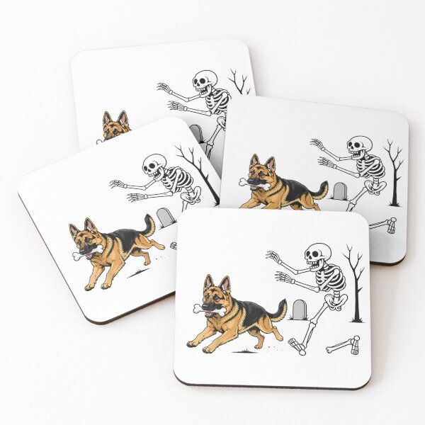 Item preview, German Shepherd Dog Stealing Bone from Skeleton Halloween designed and sold by Denenberg Jardel.