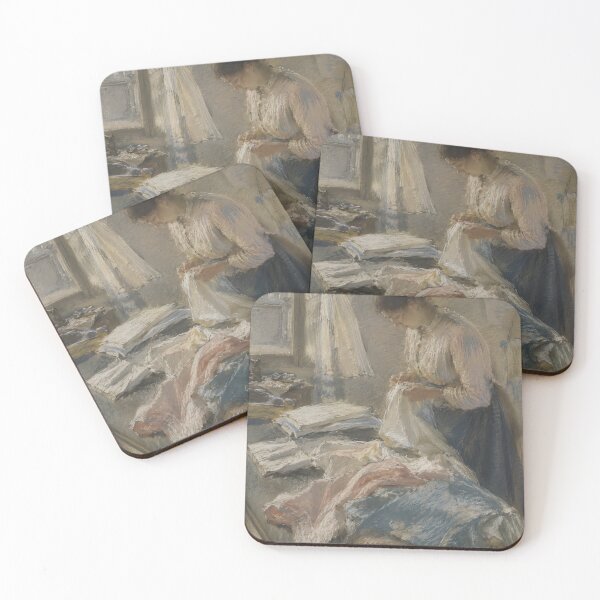 Item preview, Woman Sewing by the Window Vintage Domestic Painting designed and sold by GutyzDesignsES.