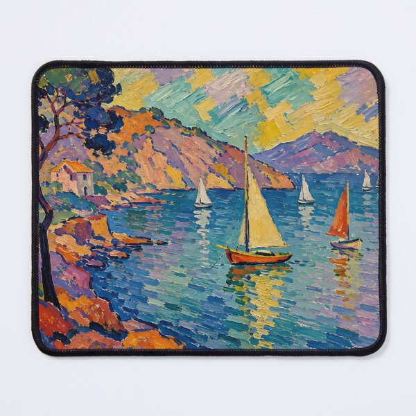 Item preview, Colorful Sailboats on Mediterranean Bay Impasto Seascape designed and sold by GutyzDesignsES.
