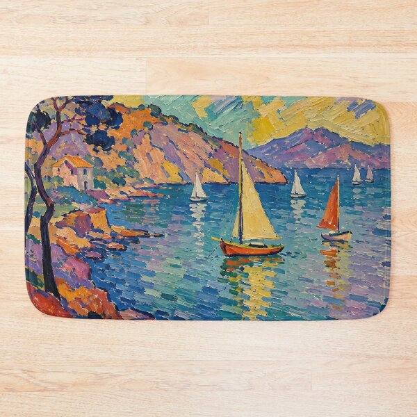Item preview, Colorful Sailboats on Mediterranean Bay Impasto Seascape designed and sold by GutyzDesignsES.