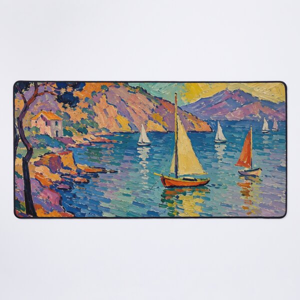 Item preview, Colorful Sailboats on Mediterranean Bay Impasto Seascape designed and sold by GutyzDesignsES.