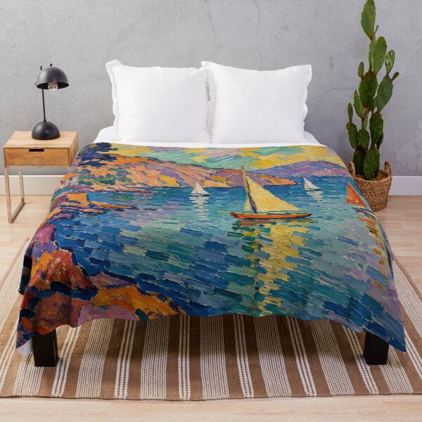Item preview, Colorful Sailboats on Mediterranean Bay Impasto Seascape designed and sold by GutyzDesignsES.