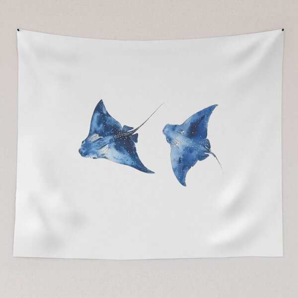 Item preview, Blue Manta Ray Pair Ocean Galaxy Marine Life Underwater Art Design designed and sold by VelourEmber.