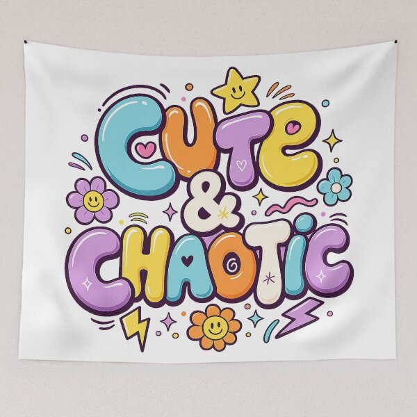 Item preview, Cute and Chaotic Kawaii Colorful Bubble Letter Retro Smiley Art Design designed and sold by inkoutninja.