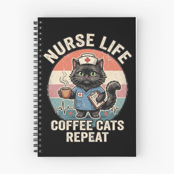 Aperçu de l'œuvre Les chats infirmiers répètent le café de la vie d'infirmière – Un design amusant de chat infirmier créée et vendue par TeeStyle.mr.