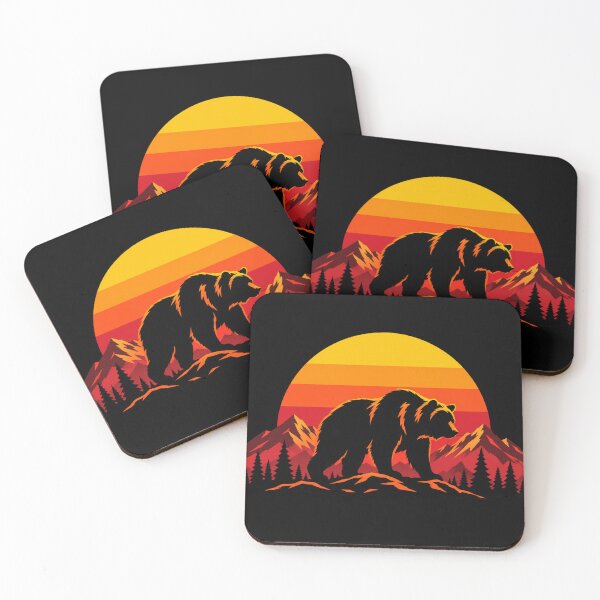 Artikelvorschau, Retro-Grafik: Bergbär bei Sonnenuntergang entworfen und verkauft von JonelCrafts.