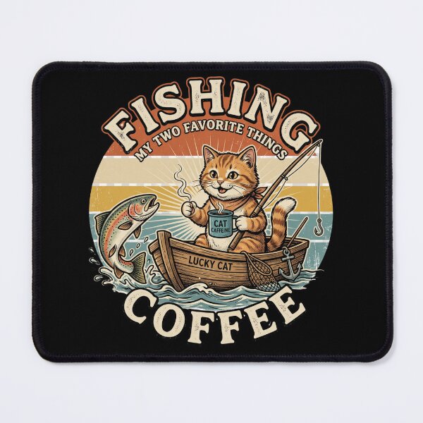 Item preview, Fishing Cat Coffee – My Two Favorite Things Vintage Design designed and sold by TeeStyle.mr.