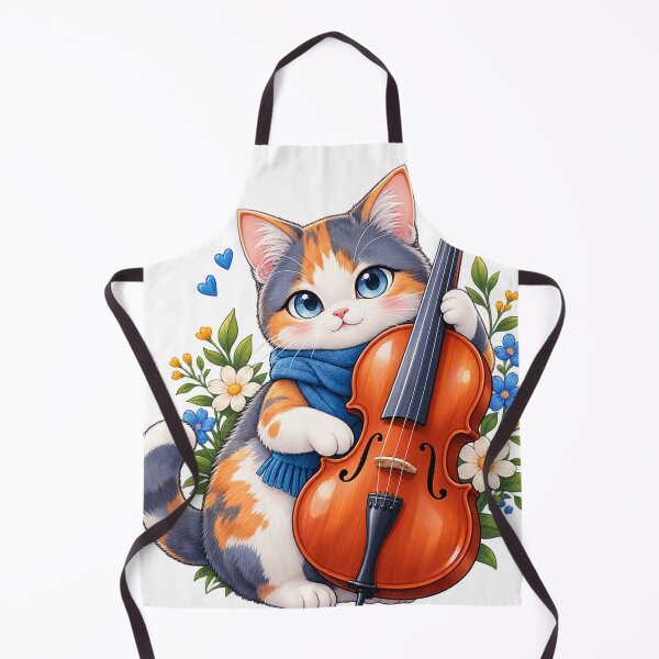 Item preview, Cute Cat Cello Music Floral Illustration designed and sold by ShivCraftStudio.