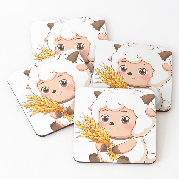 Item preview, Cute Fluffy Baby Lamb with Golden Wheat Sheaf designed and sold by pumsquare.
