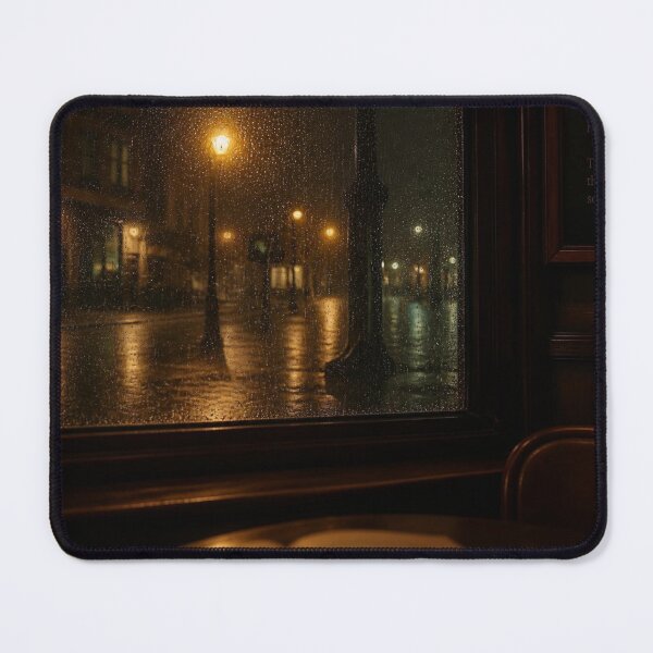Item preview, Rainy Cafe Window – Dark Academia Midnight Street Art designed and sold by LazyDayzCo.