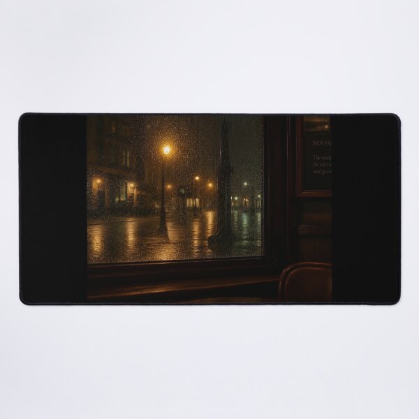 Item preview, Rainy Cafe Window – Dark Academia Midnight Street Art designed and sold by LazyDayzCo.