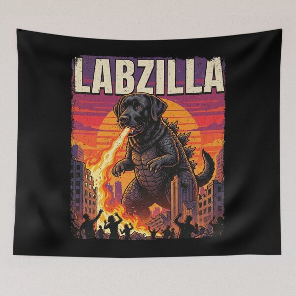Item preview, Labzilla Giant Black Labrador Retriever Dog Monster Parody designed and sold by PeggyGilligan.