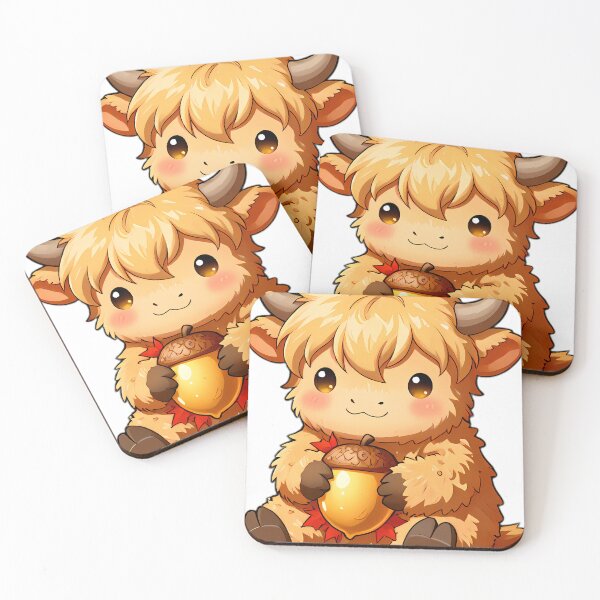 Item preview, Cute Baby Highland Cow with Acorn and Leaf designed and sold by pumsquare.