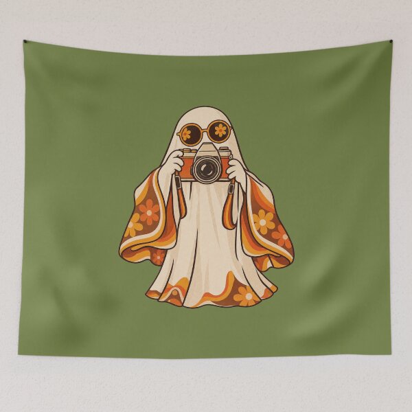 Item preview, Retro 1970s Groovy Ghost Camera Art – Vintage Halloween Print designed and sold by MagicMakerPh.