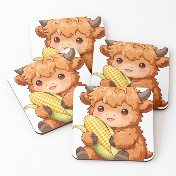 Item preview, Cute Baby Highland Cow with Harvest Corn Cob designed and sold by pumsquare.