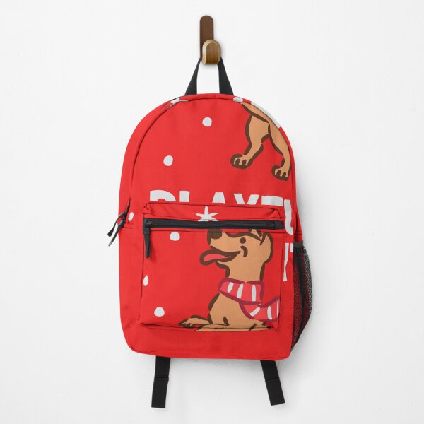 Item preview, Small Puppy standing on Hind Legs wearing Christmas Scarf designed and sold by monkik.