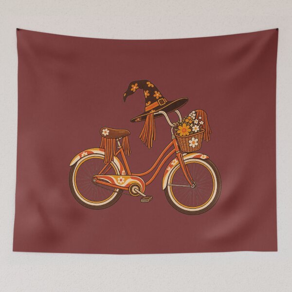 Item preview, Retro 1970s Witch Fringe Bicycle Art – Groovy Vintage Halloween Print designed and sold by MagicMakerPh.