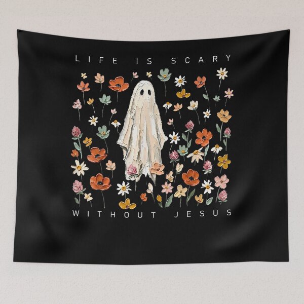 Item preview, Life is Scary Without Jesus Ghost Floral Christian Halloween designed and sold by PeggyGilligan.