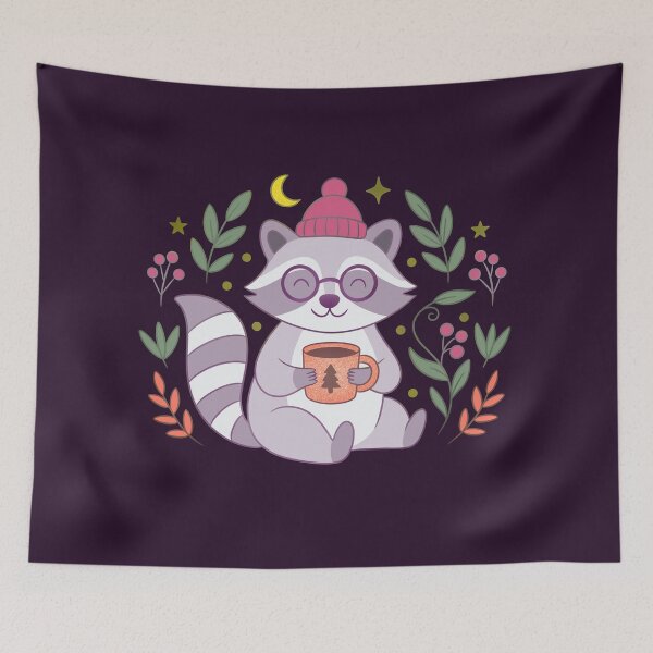 Item preview, Cozy Raccoon with Cocoa Mug — Winter Beanie Art designed and sold by Ink & Kind Studio.