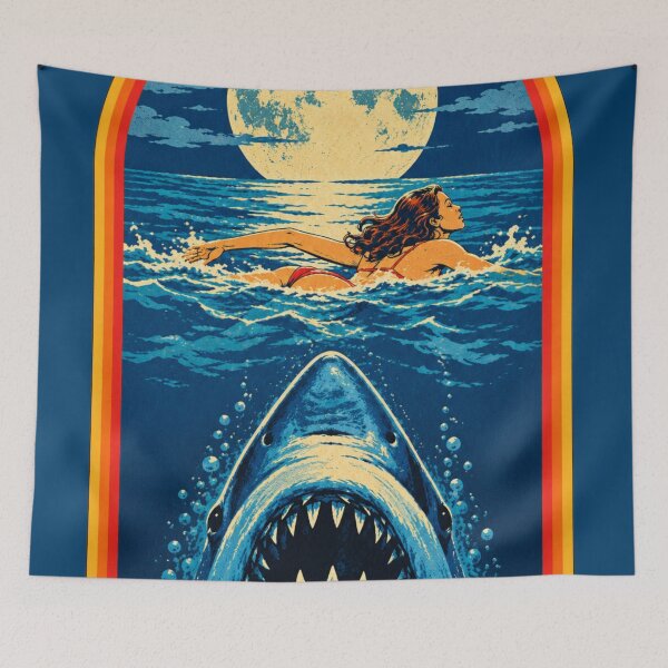 Item preview, Vintage 1970s Shark Attack Horror Poster | Retro Ocean Full Moon designed and sold by lapart.