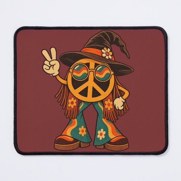 Item preview, Retro 1970s Witch Fringe Peace Sign Art – Groovy Vintage Halloween Print designed and sold by MagicMakerPh.