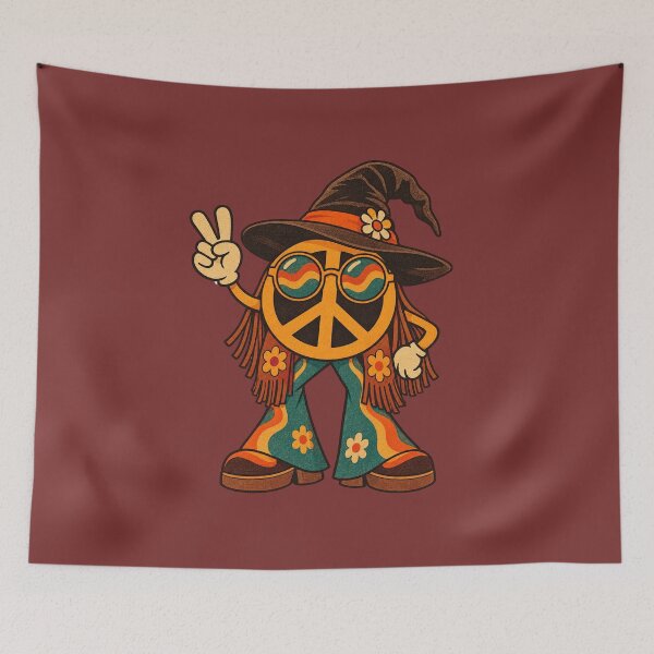 Item preview, Retro 1970s Witch Fringe Peace Sign Art – Groovy Vintage Halloween Print designed and sold by MagicMakerPh.