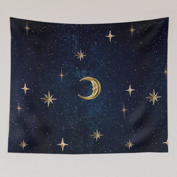 Item preview, 90s Whimsigoth Celestial Moon & Stars - Vintage Gold Crescent Aesthetic designed and sold by BrontesWhimsyStore.