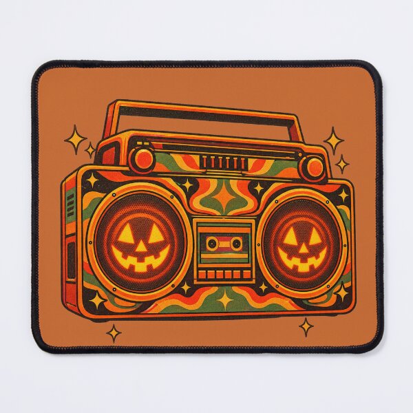 Item preview, Retro 1970s Psychedelic Jack-o-Lantern Boombox Halloween Print designed and sold by MagicMakerPh.