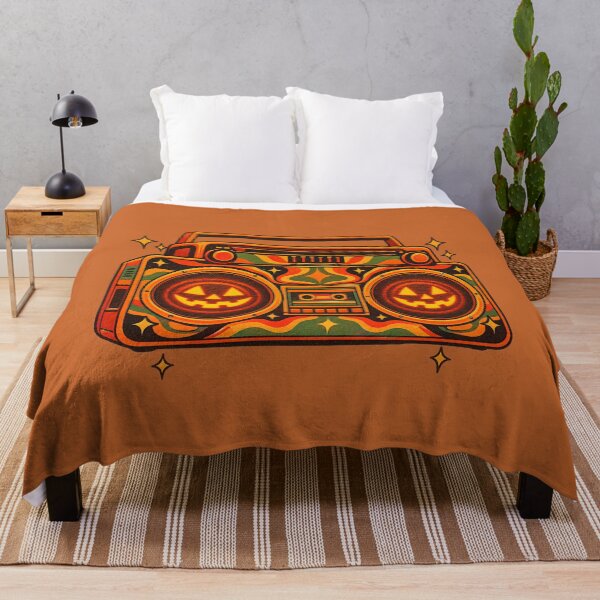 Item preview, Retro 1970s Psychedelic Jack-o-Lantern Boombox Halloween Print designed and sold by MagicMakerPh.