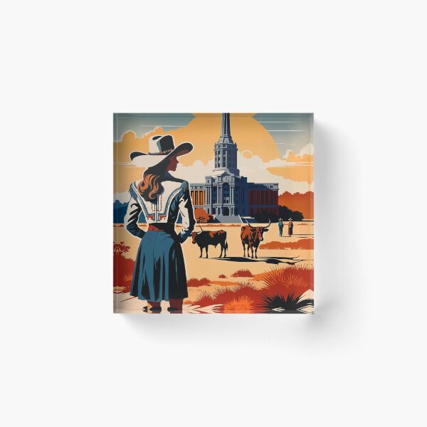 Item preview, Texas Poster, Retro Cowgirl Travel Wall Art With Longhorns And Capitol designed and sold by ShopieHome.