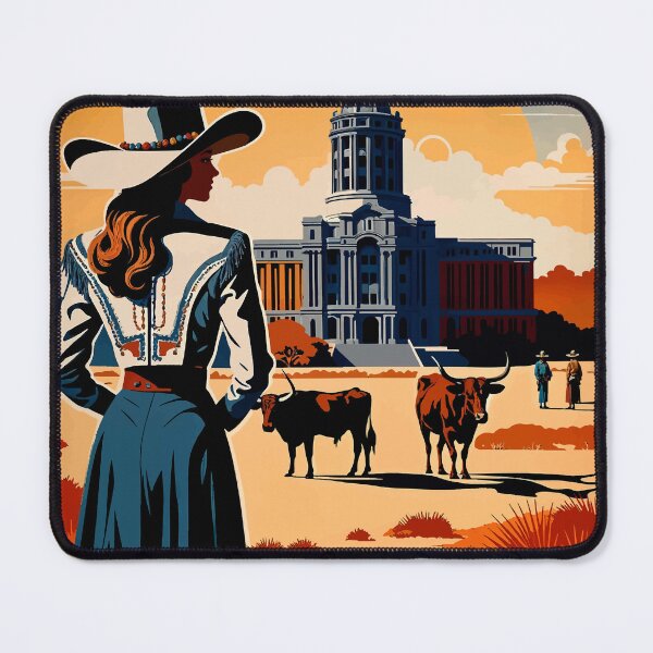 Item preview, Texas Poster, Retro Cowgirl Travel Wall Art With Longhorns And Capitol designed and sold by ShopieHome.