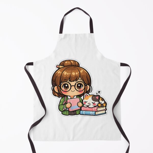 Item preview, Kawaii chibi librarian with sleeping cat – Adorable pastel design for book and cat lovers designed and sold by Ars Viva.