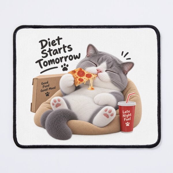 Item preview, Diet Starts Tomorrow – Cute Late Night Pizza Cat designed and sold by HoloHugDesigns.