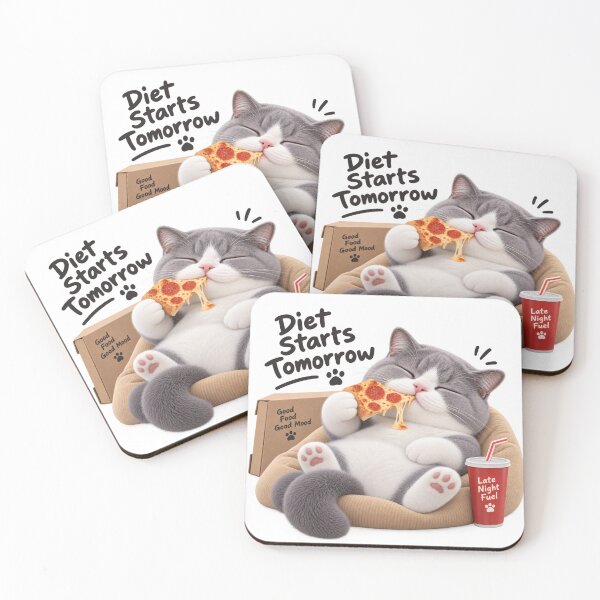 Item preview, Diet Starts Tomorrow – Cute Late Night Pizza Cat designed and sold by HoloHugDesigns.