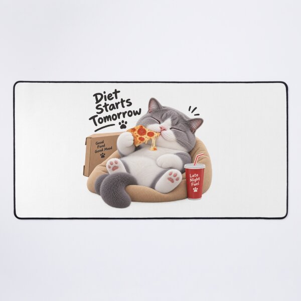 Item preview, Diet Starts Tomorrow – Cute Late Night Pizza Cat designed and sold by HoloHugDesigns.