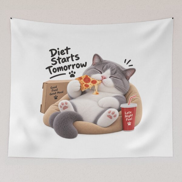 Item preview, Diet Starts Tomorrow – Cute Late Night Pizza Cat designed and sold by HoloHugDesigns.