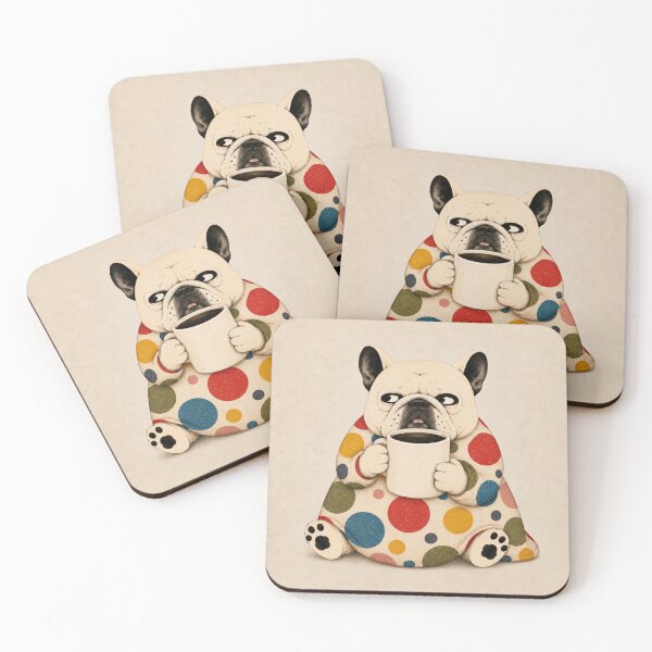 Item preview, Grumpy French Bulldog with Coffee – Colorful Retro Polka Dot Frenchie designed and sold by joycrysstudio.