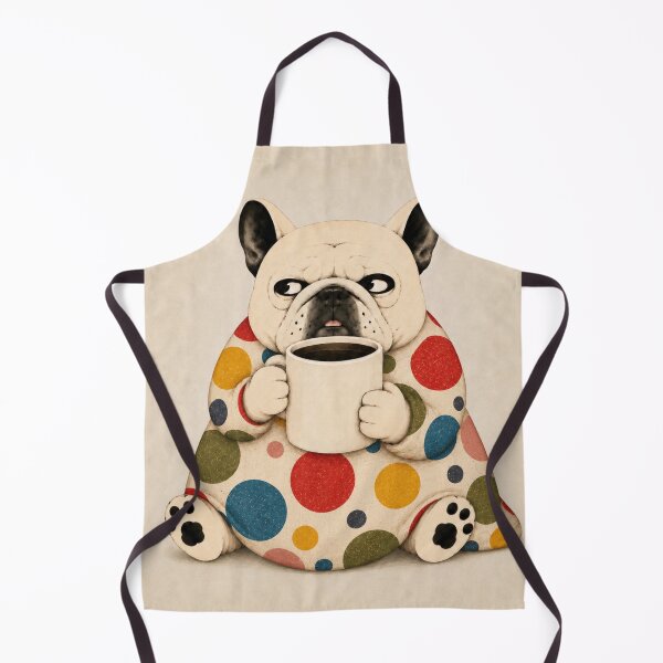 Item preview, Grumpy French Bulldog with Coffee – Colorful Retro Polka Dot Frenchie designed and sold by joycrysstudio.