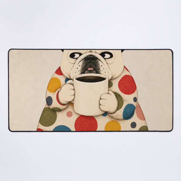 Item preview, Grumpy French Bulldog with Coffee – Colorful Retro Polka Dot Frenchie designed and sold by joycrysstudio.