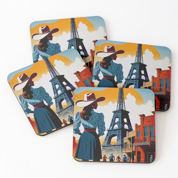 Item preview, Vintage Texas Art Poster, Paris Cowgirl Scene, Western Travel Design designed and sold by ShopieHome.