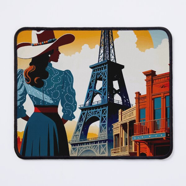 Item preview, Vintage Texas Art Poster, Paris Cowgirl Scene, Western Travel Design designed and sold by ShopieHome.