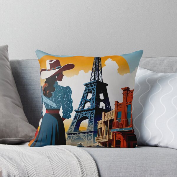 Item preview, Vintage Texas Art Poster, Paris Cowgirl Scene, Western Travel Design designed and sold by ShopieHome.